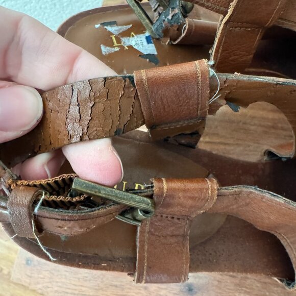 Vintage Ralph Lauren Leather and Wood Peep Toe Heels Size 8.5 - Picture 4 of 10